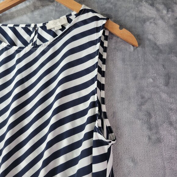 LOFT Outlet Womens‎ L Sleeveless Blouse Navy White Striped High Low Hem Nautical - Picture 3 of 10
